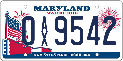 MD license plate 0AX9542
