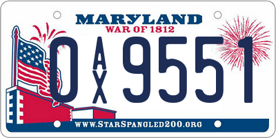 MD license plate 0AX9551