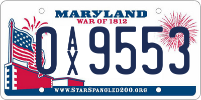 MD license plate 0AX9553