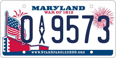MD license plate 0AX9573