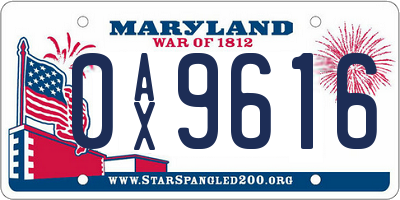 MD license plate 0AX9616