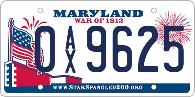 MD license plate 0AX9625