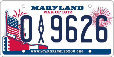 MD license plate 0AX9626