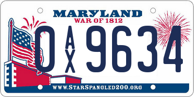 MD license plate 0AX9634