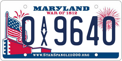 MD license plate 0AX9640