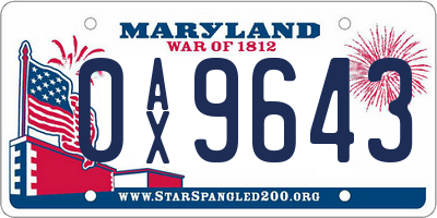 MD license plate 0AX9643