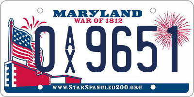 MD license plate 0AX9651