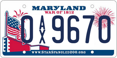 MD license plate 0AX9670