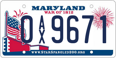 MD license plate 0AX9671