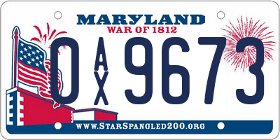 MD license plate 0AX9673