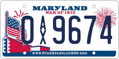 MD license plate 0AX9674