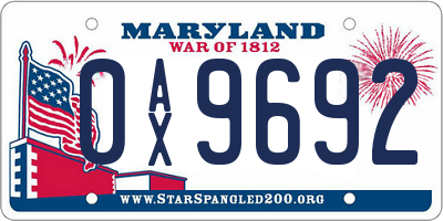MD license plate 0AX9692