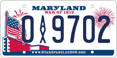 MD license plate 0AX9702