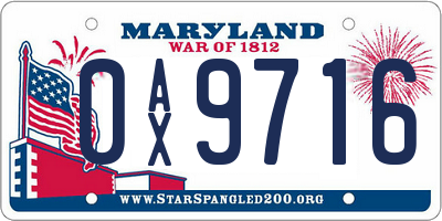 MD license plate 0AX9716