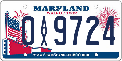 MD license plate 0AX9724