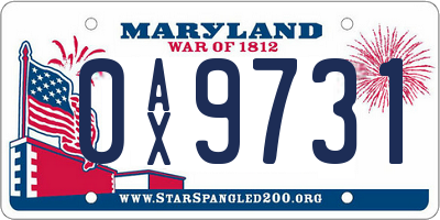 MD license plate 0AX9731