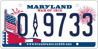 MD license plate 0AX9733