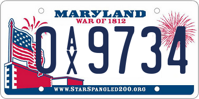 MD license plate 0AX9734