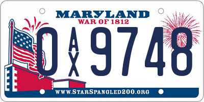 MD license plate 0AX9748
