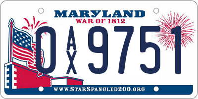 MD license plate 0AX9751