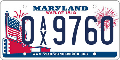 MD license plate 0AX9760