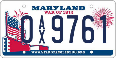 MD license plate 0AX9761