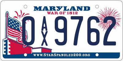 MD license plate 0AX9762