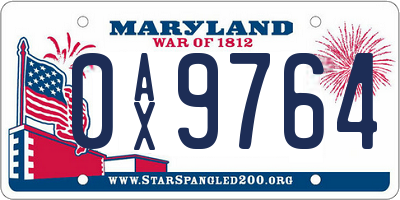 MD license plate 0AX9764