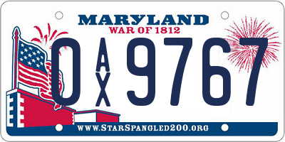 MD license plate 0AX9767