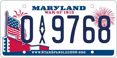 MD license plate 0AX9768