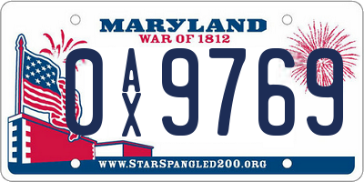 MD license plate 0AX9769