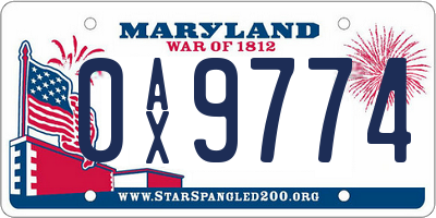 MD license plate 0AX9774