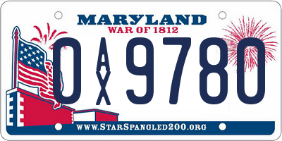 MD license plate 0AX9780