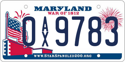 MD license plate 0AX9783