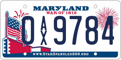 MD license plate 0AX9784