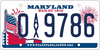 MD license plate 0AX9786
