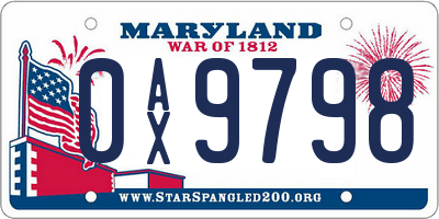 MD license plate 0AX9798
