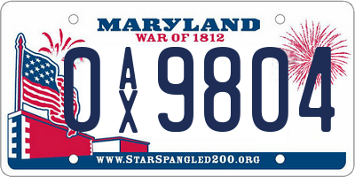 MD license plate 0AX9804