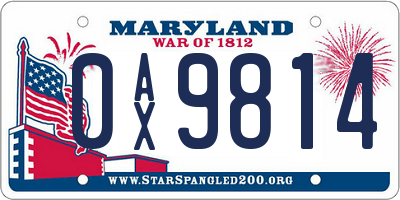 MD license plate 0AX9814
