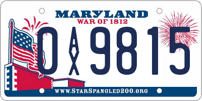 MD license plate 0AX9815
