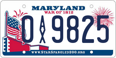 MD license plate 0AX9825