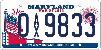 MD license plate 0AX9833