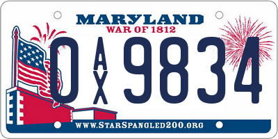 MD license plate 0AX9834