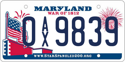 MD license plate 0AX9839