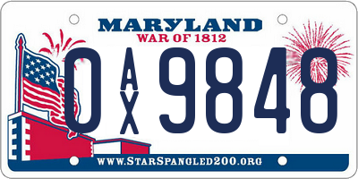 MD license plate 0AX9848