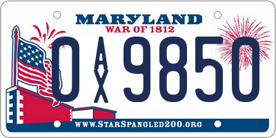 MD license plate 0AX9850
