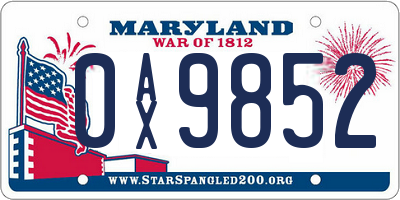 MD license plate 0AX9852