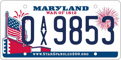 MD license plate 0AX9853