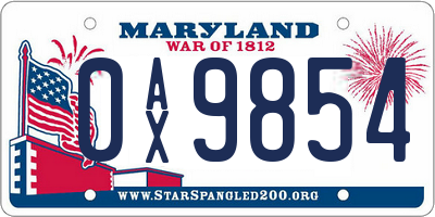 MD license plate 0AX9854