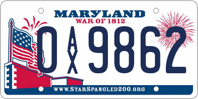 MD license plate 0AX9862